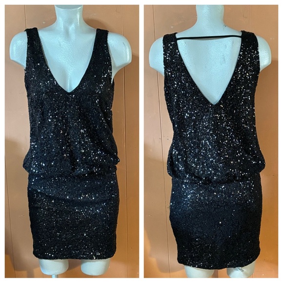 ASTR from Nordstrom Black Sequin Cocktail Party Dress L - Picture 2 of 11